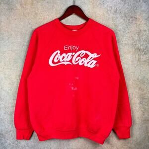 VTG 90s Coca Cola Coke Raglan Sweatshirt Mens Sz L Red Logo Soda USA Retro